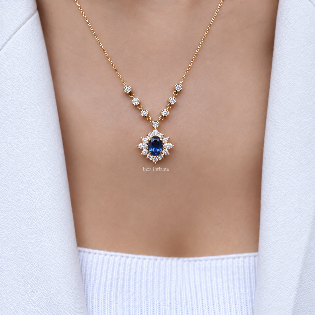 Vintage Artemis London Blue & Pırlanta Kolye