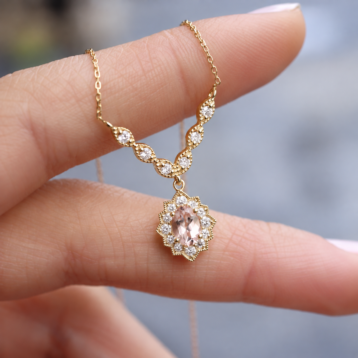 Vintage Venice Pırlanta & Morganite Kolye