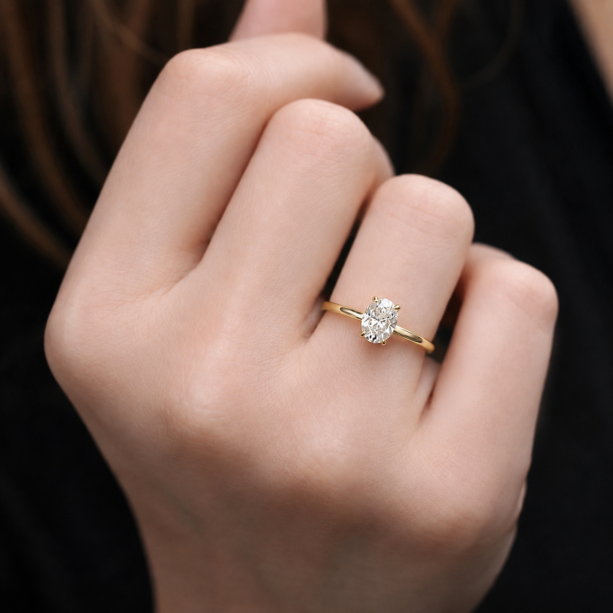 0.80 Karat F SI2 GIA zertifizierter ovaler Solitär-Diamantring