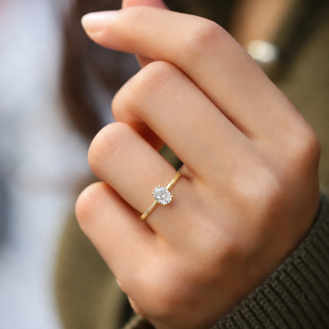 0.60 Karat F SI2 GIA Sertifikalı Oval Pırlanta Tektaş Yüzük