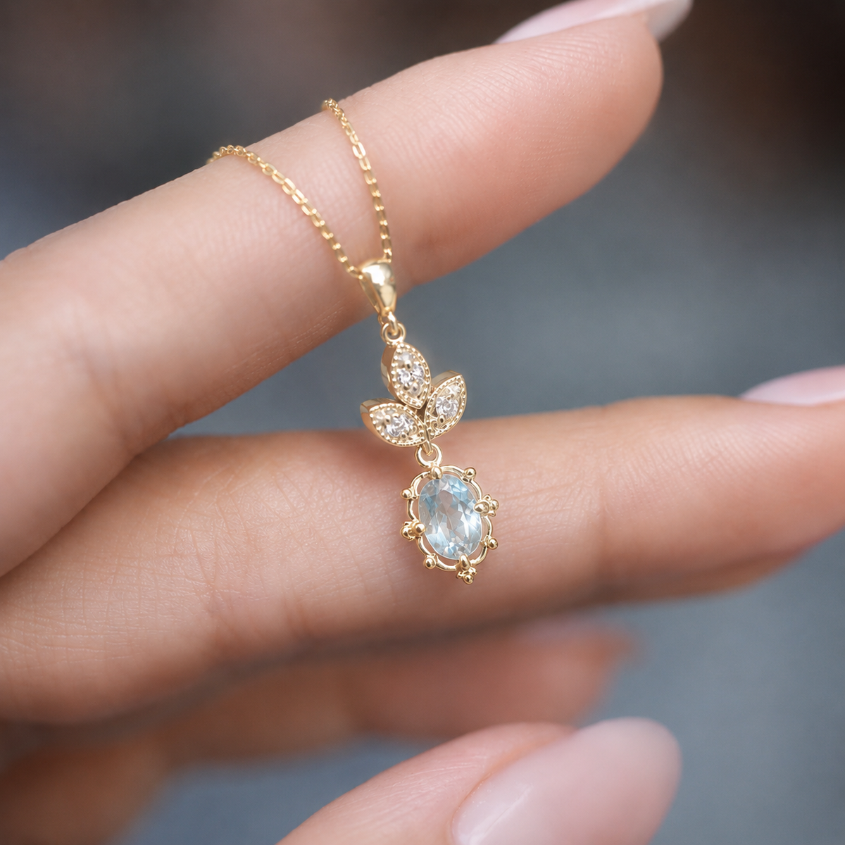 Vintage Aria Pırlanta & Blue Topaz Kolye