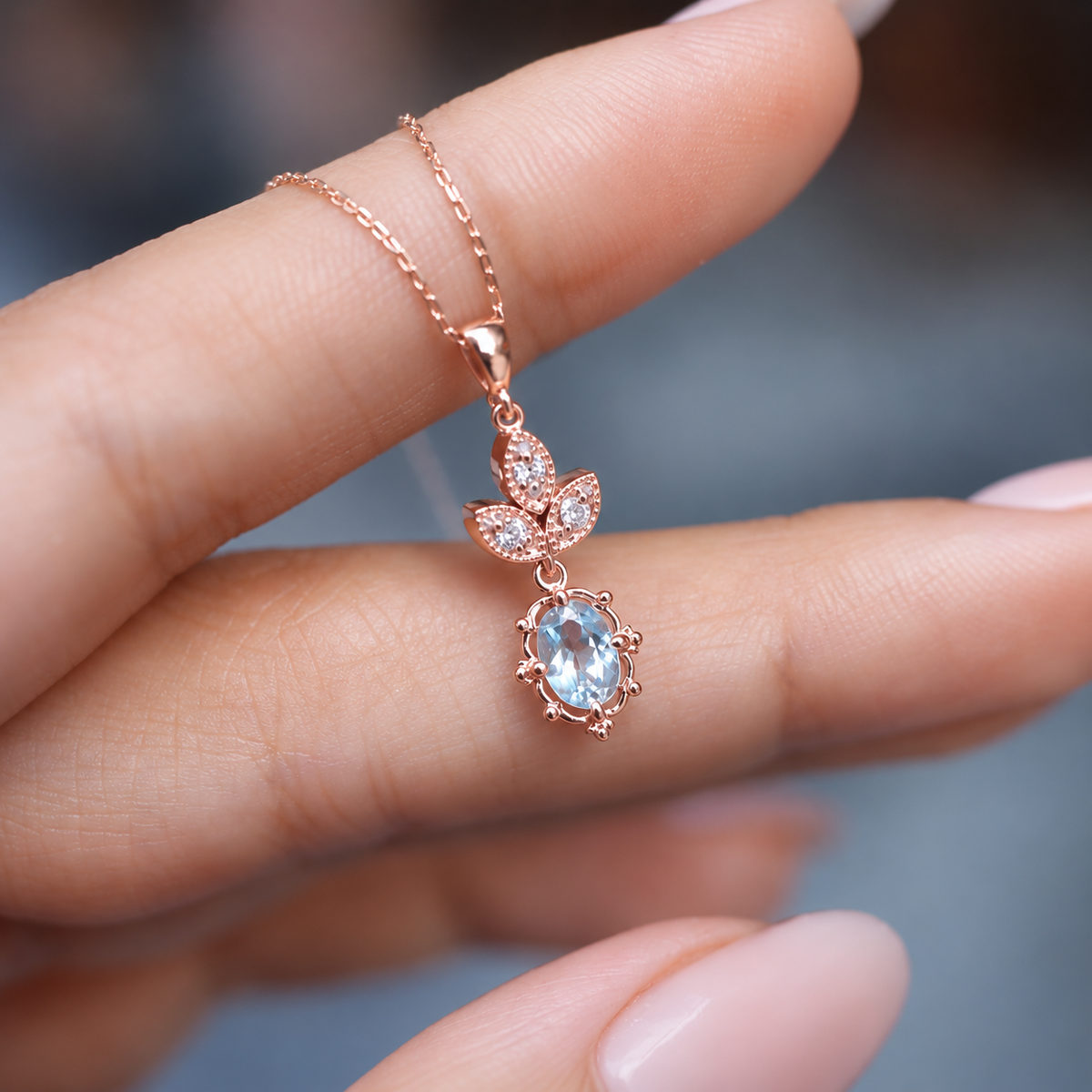 Vintage Aria Pırlanta & Blue Topaz Kolye