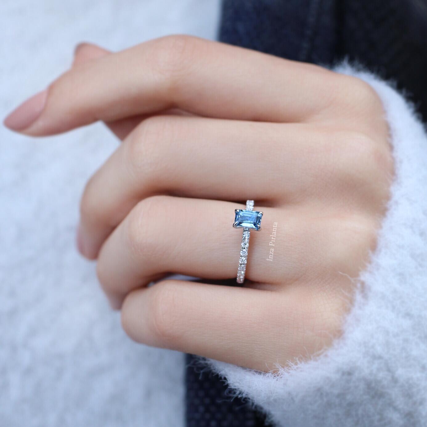 Emerald Aquamarine & Pırlanta Tektaş Yüzük - İnza Pırlanta