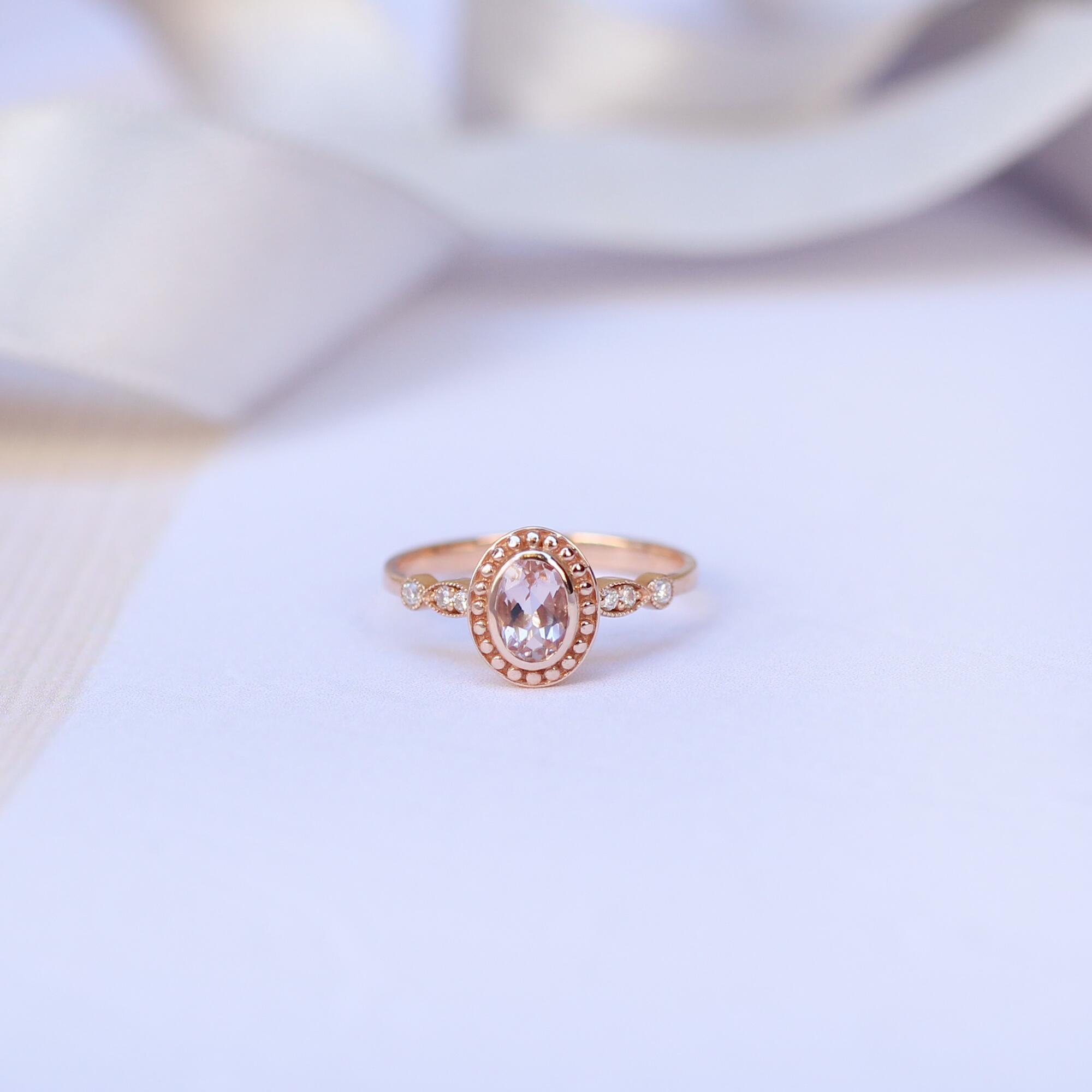 Özel Tasarım Vintage Morganite & Pırlanta Yüzük - İnza Pırlanta