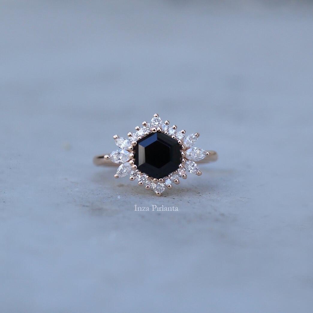 Vintage Altıgen Spinel & Pırlanta Yüzük - İnza Pırlanta