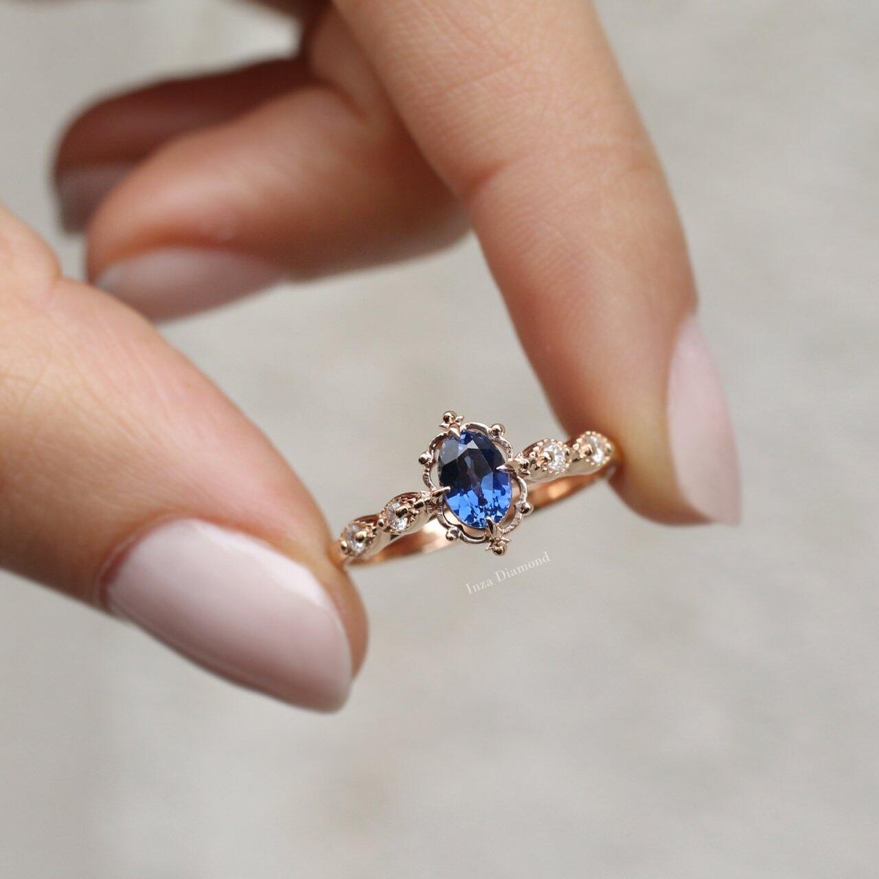 Vintage Aria Blue Topaz & Pırlanta Yüzük - İnza Pırlanta