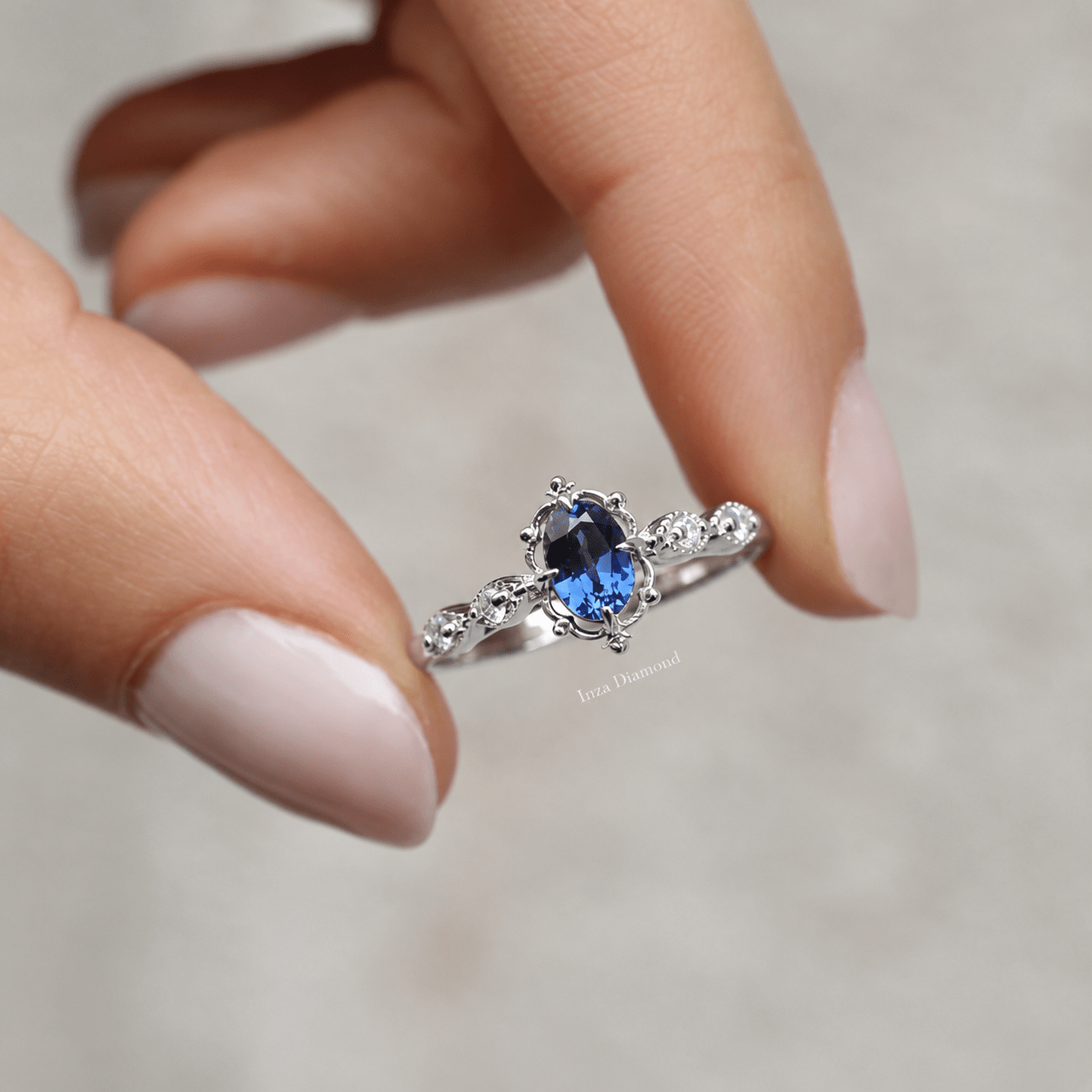 Vintage Aria Blue Topaz & Pırlanta Yüzük - İnza Pırlanta
