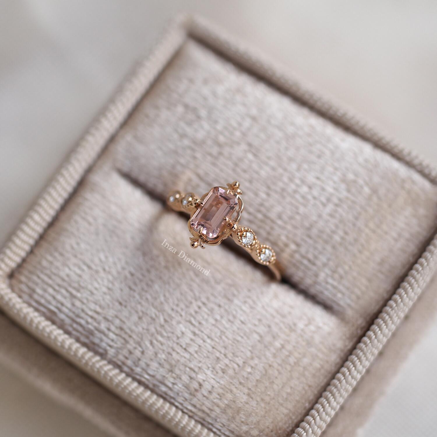 Vintage Aria Emerald Morganite & Pırlanta Yüzük - İnza Pırlanta
