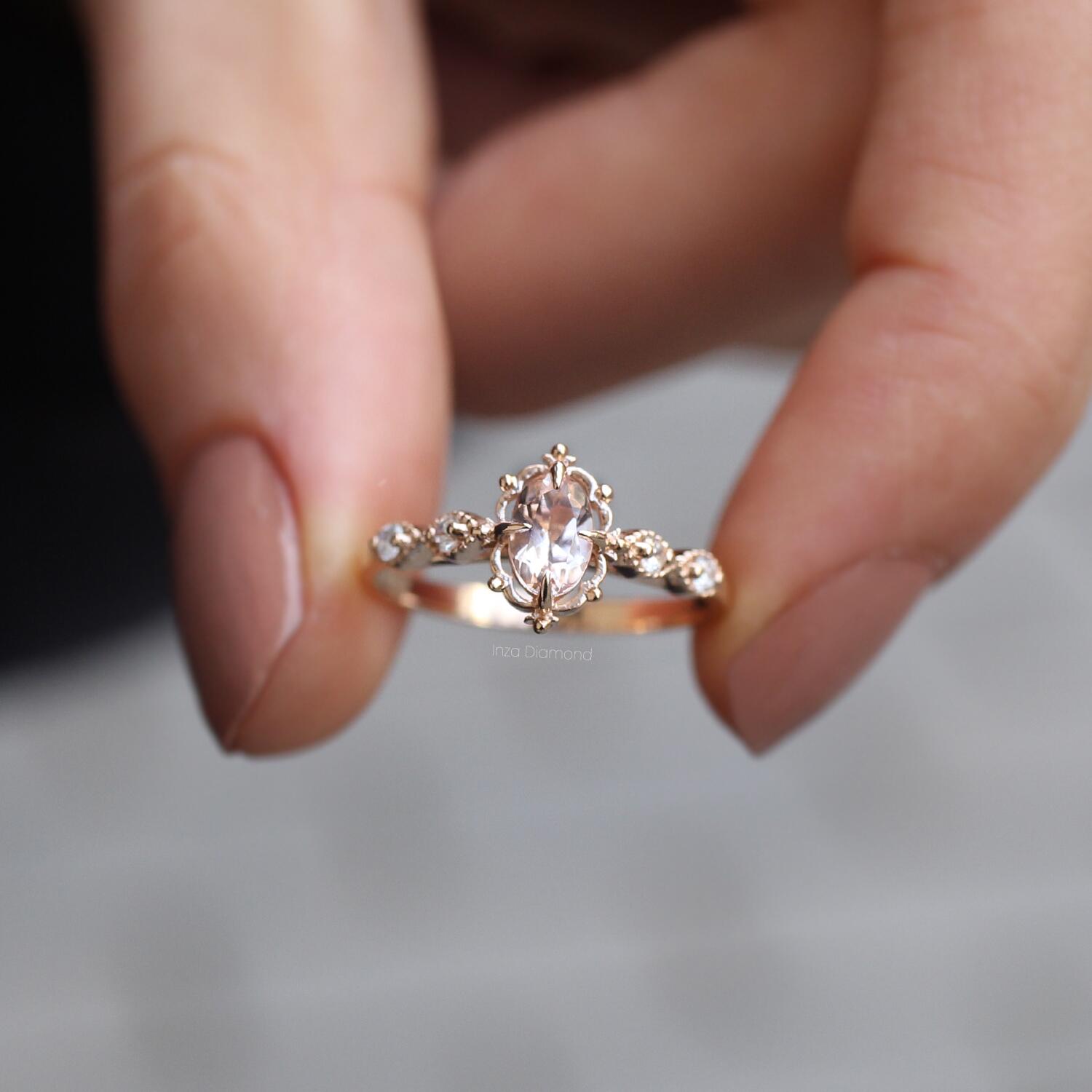 Vintage Aria Morganite & Pırlanta Yüzük - İnza Pırlanta