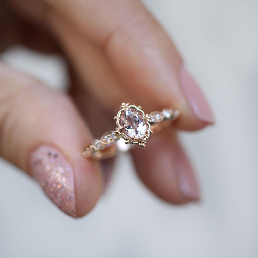 Vintage Aria Morganite & Pırlanta Yüzük - İnza Pırlanta