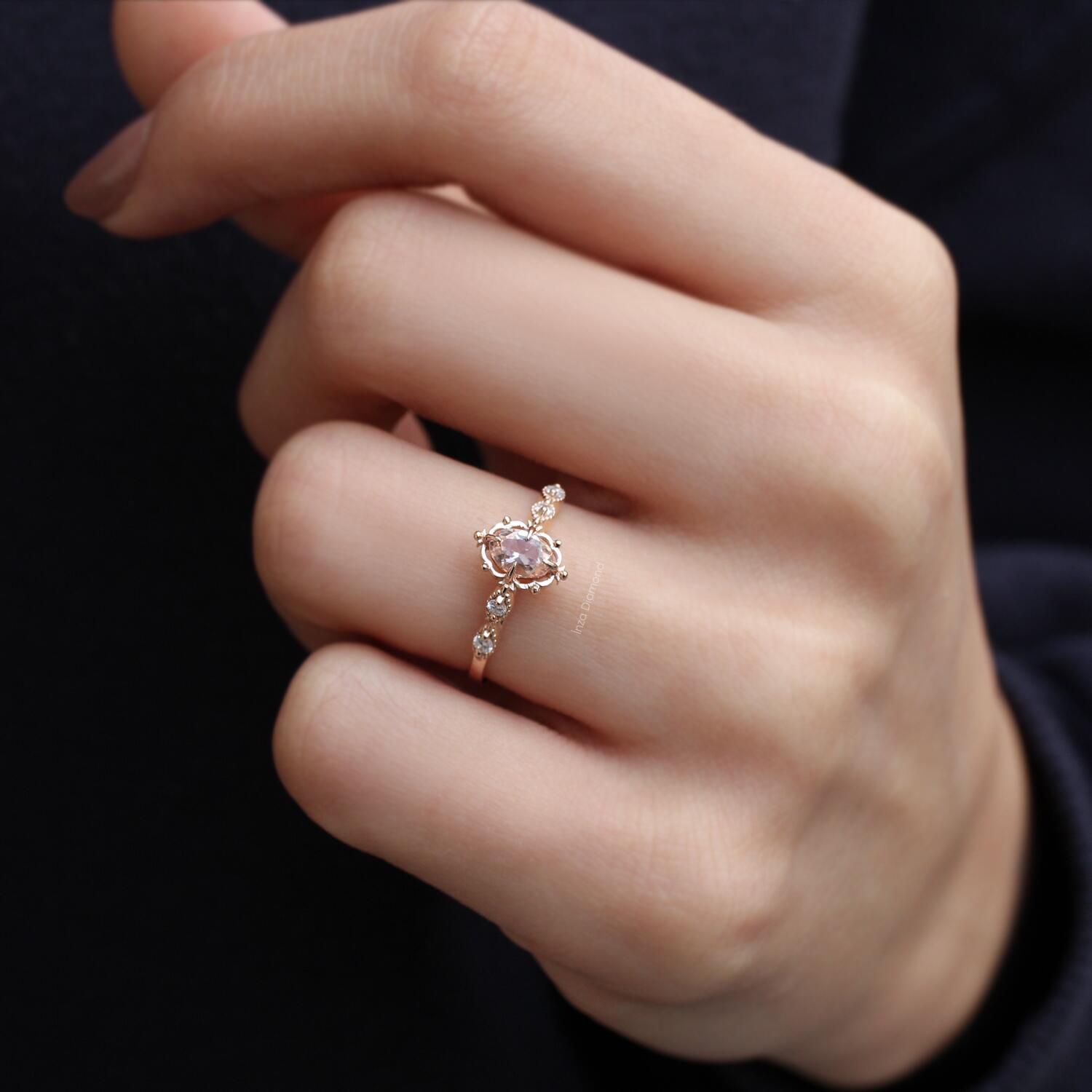 Vintage Aria Morganite & Pırlanta Yüzük - İnza Pırlanta