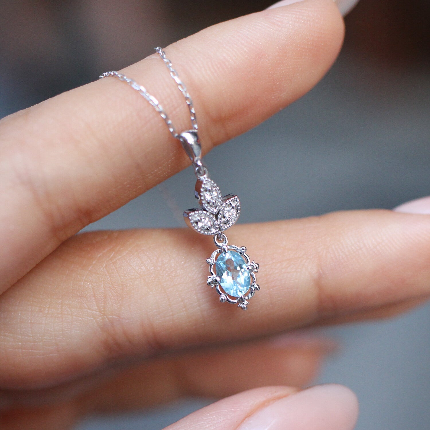 Vintage Aria Pırlanta & Blue Topaz Kolye - İnza Pırlanta
