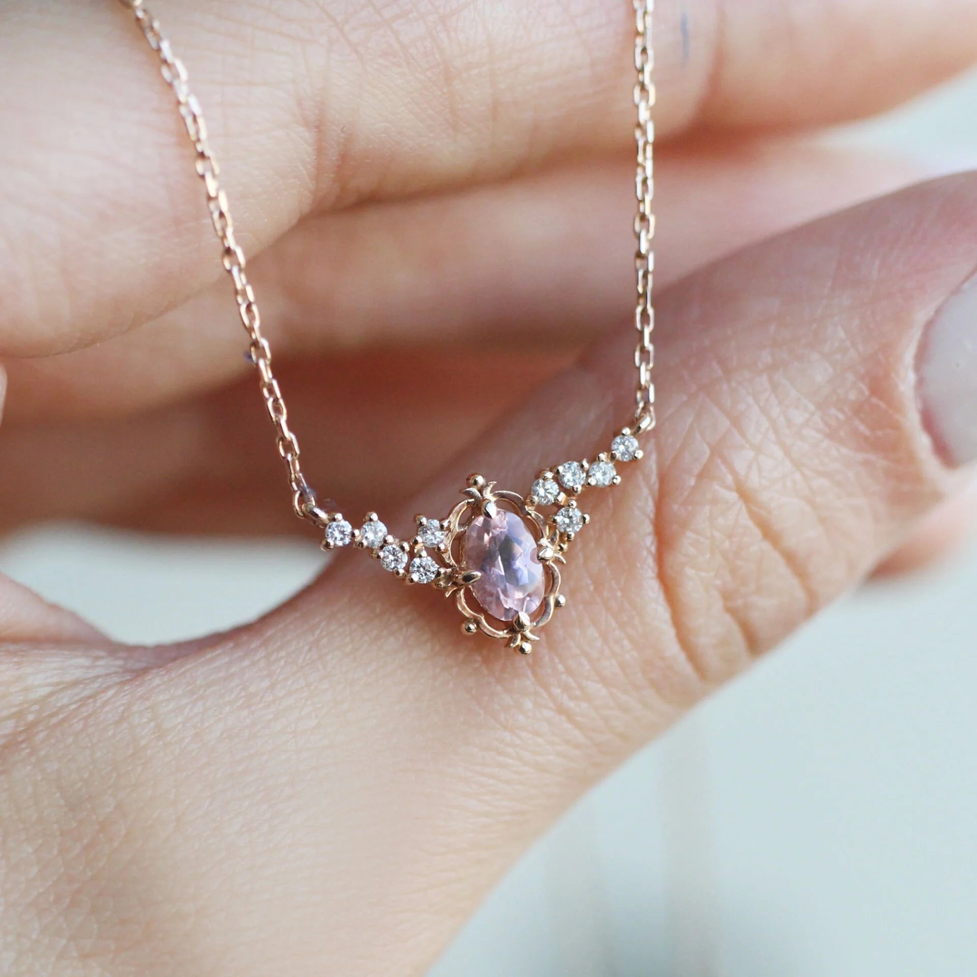 Vintage Aria Pırlanta & Morganite Kolye - İnza Pırlanta