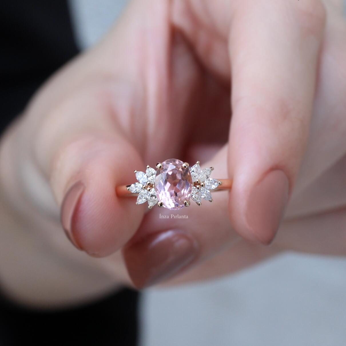 Vintage Arte Morganite & Pırlanta Yüzük - İnza Pırlanta