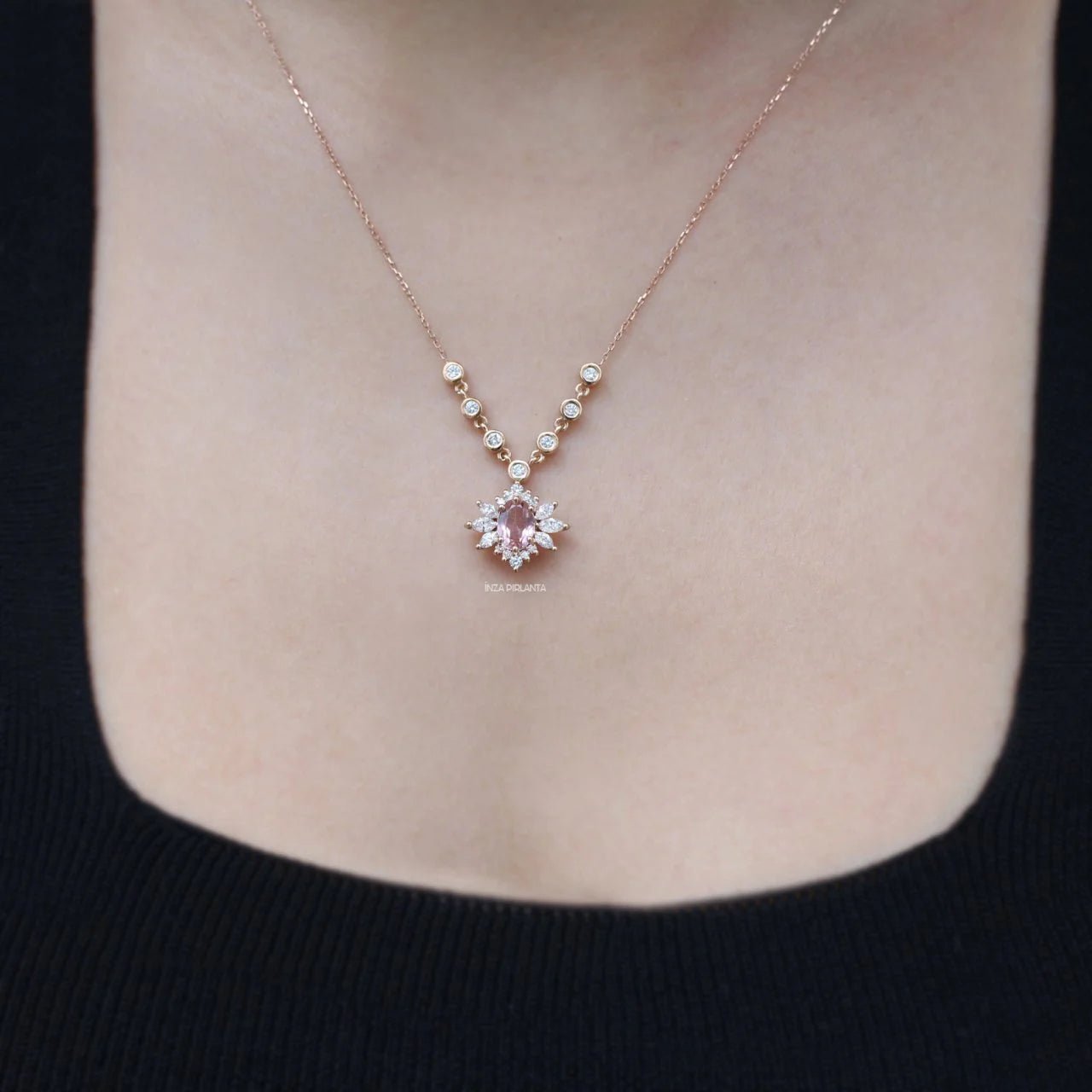 Vintage Artemis Morganite & Pırlanta Kolye - İnza Pırlanta