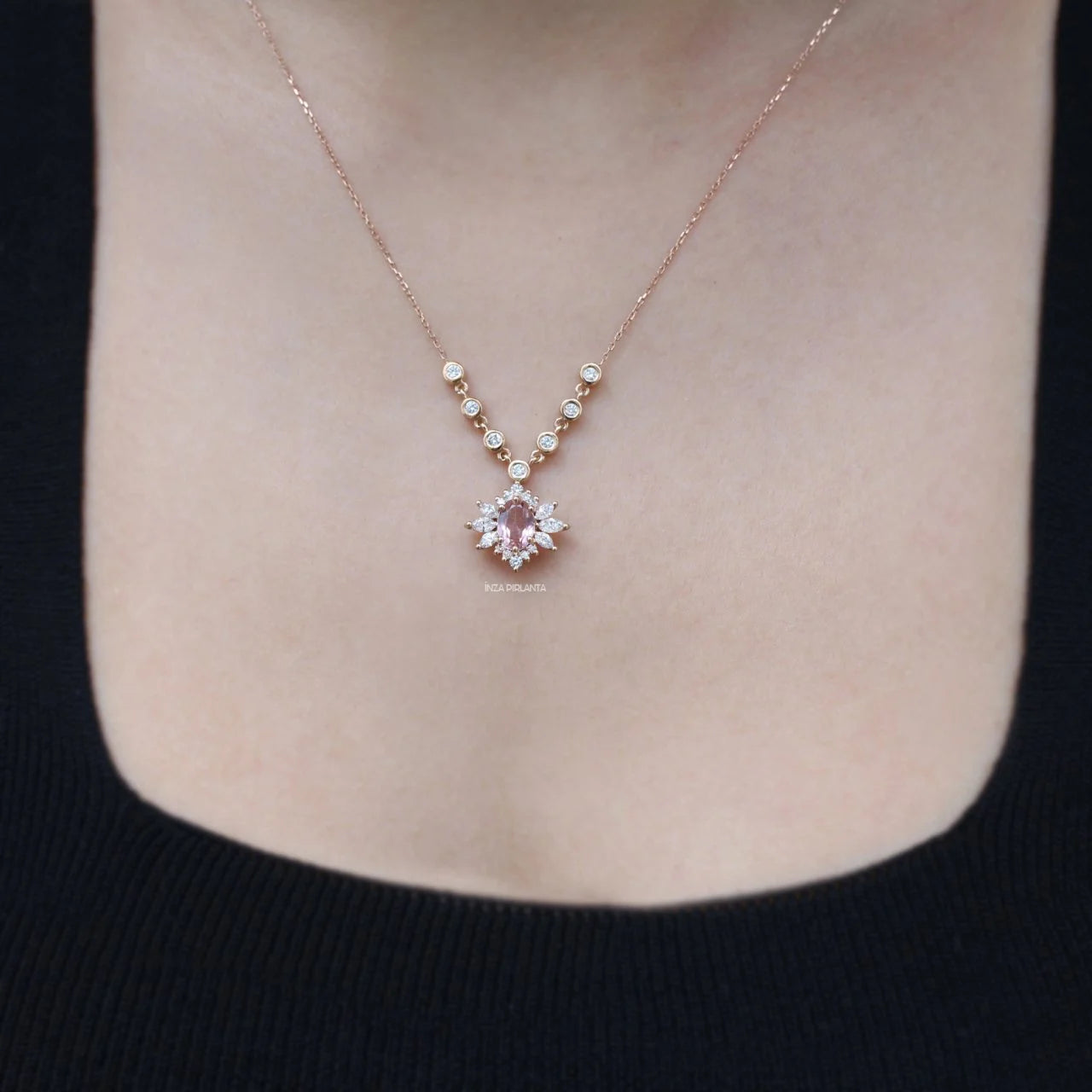 Vintage Artemis Morganite & Pırlanta Kolye