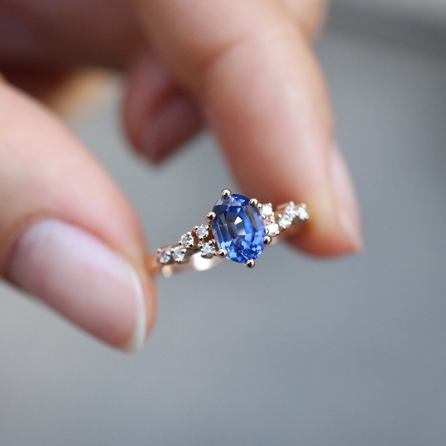 Vintage Asimetri Pırlanta & Blue Topaz Yüzük - İnza Pırlanta