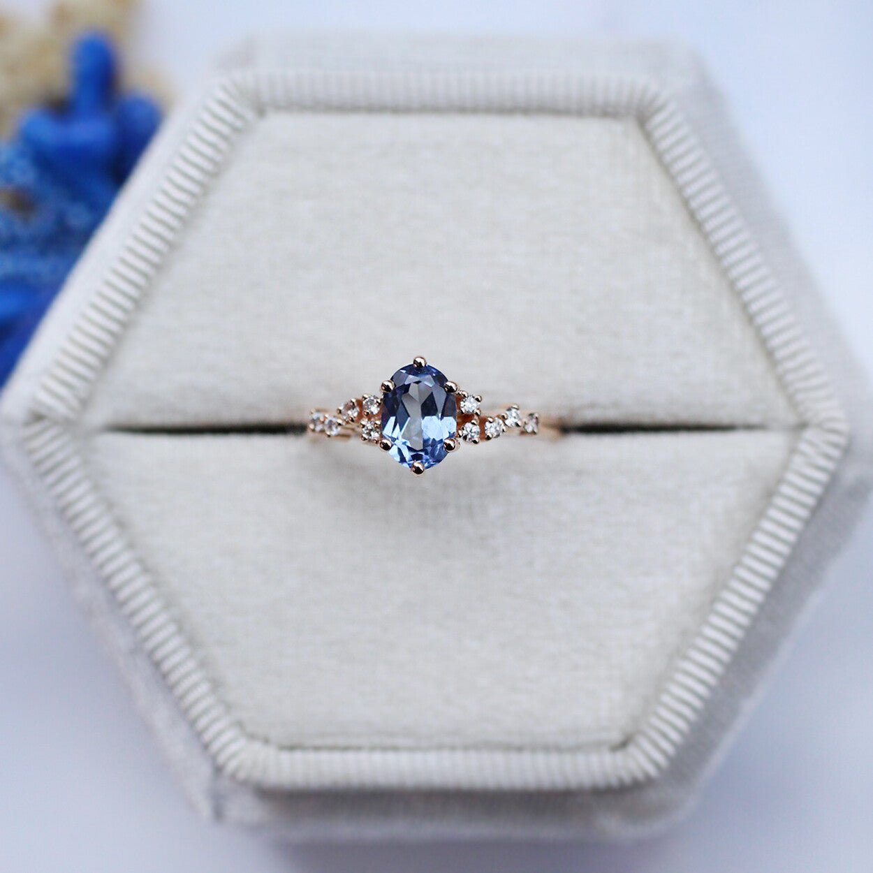 Vintage Asimetri Pırlanta & Blue Topaz Yüzük - İnza Pırlanta