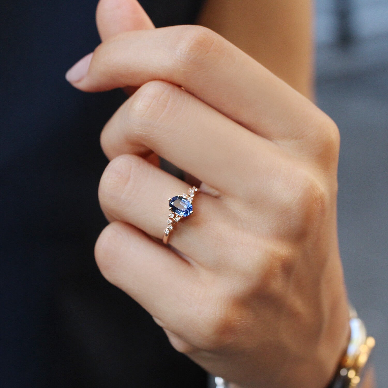 Vintage Asimetri Pırlanta & Blue Topaz Yüzük - İnza Pırlanta