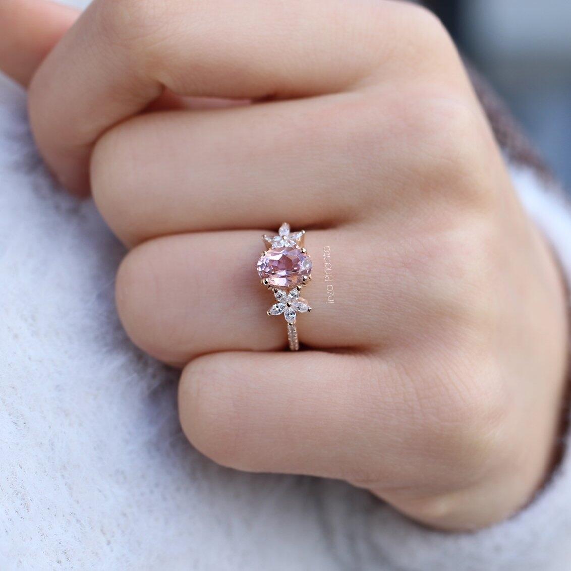 Vintage Daisy Morganite & Pırlanta Yüzük - İnza Pırlanta