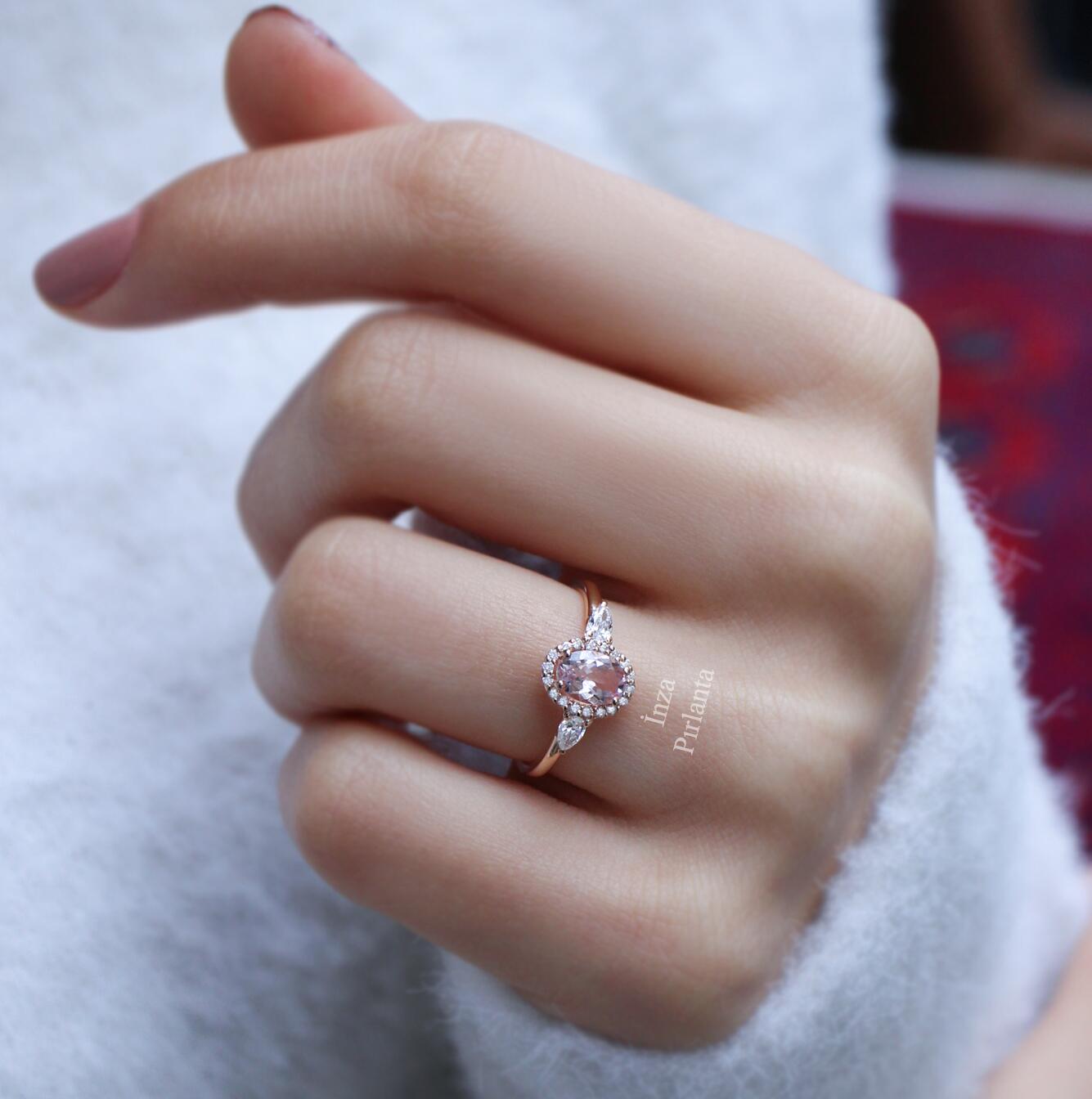 Vintage Damla Morganite & Pırlanta Yüzük - İnza Pırlanta