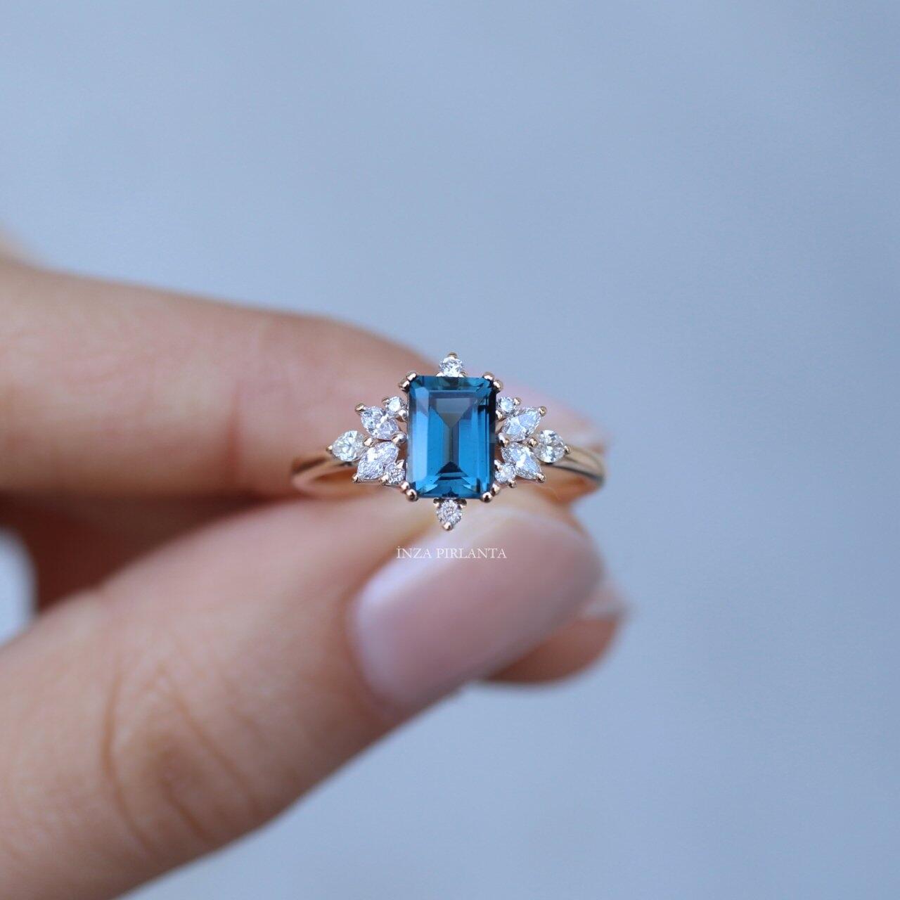 Vintage Flora London Blue & Pırlanta Yüzük - İnza Pırlanta