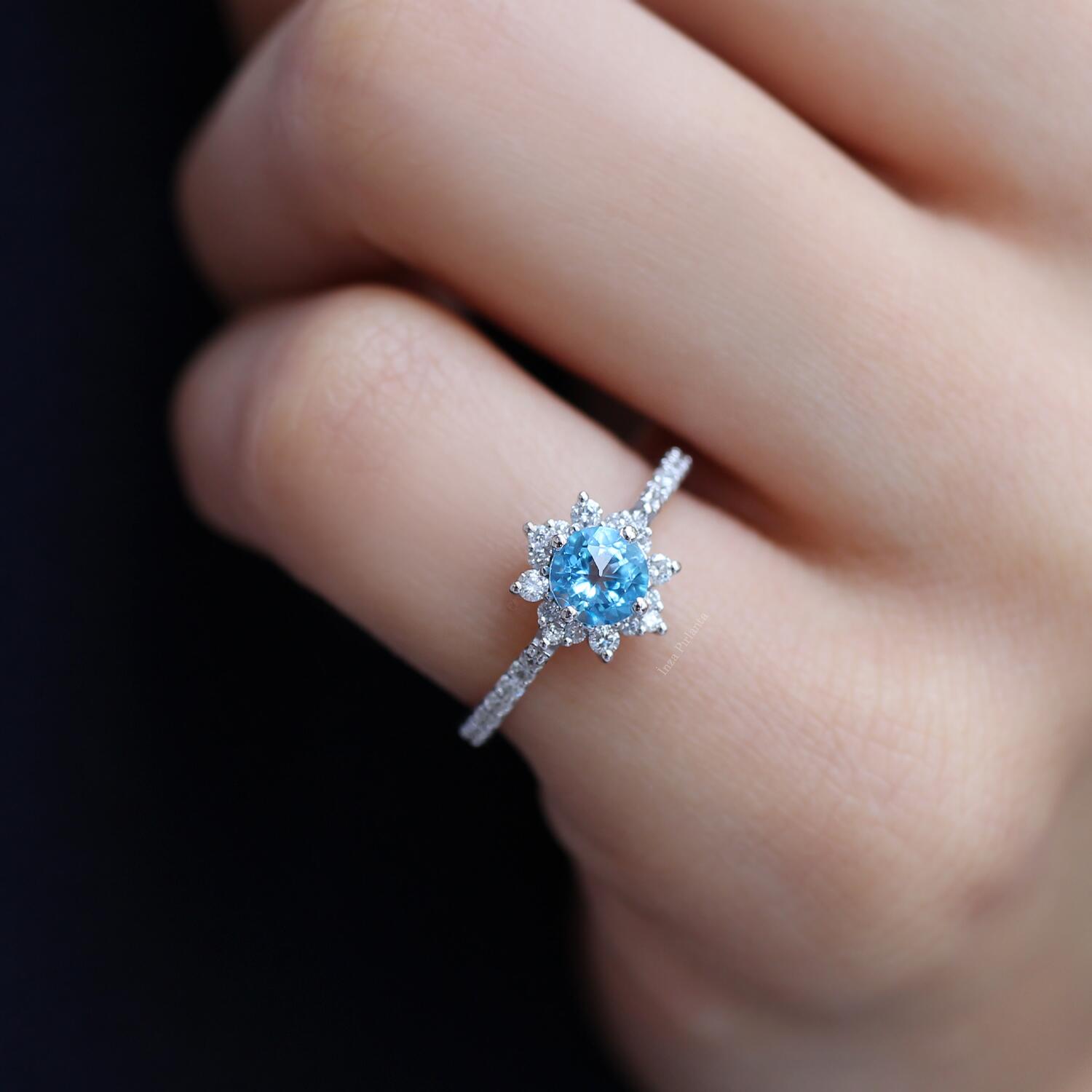 Vintage Kar Tanesi Blue Topaz & Pırlanta Yüzük - İnza Pırlanta