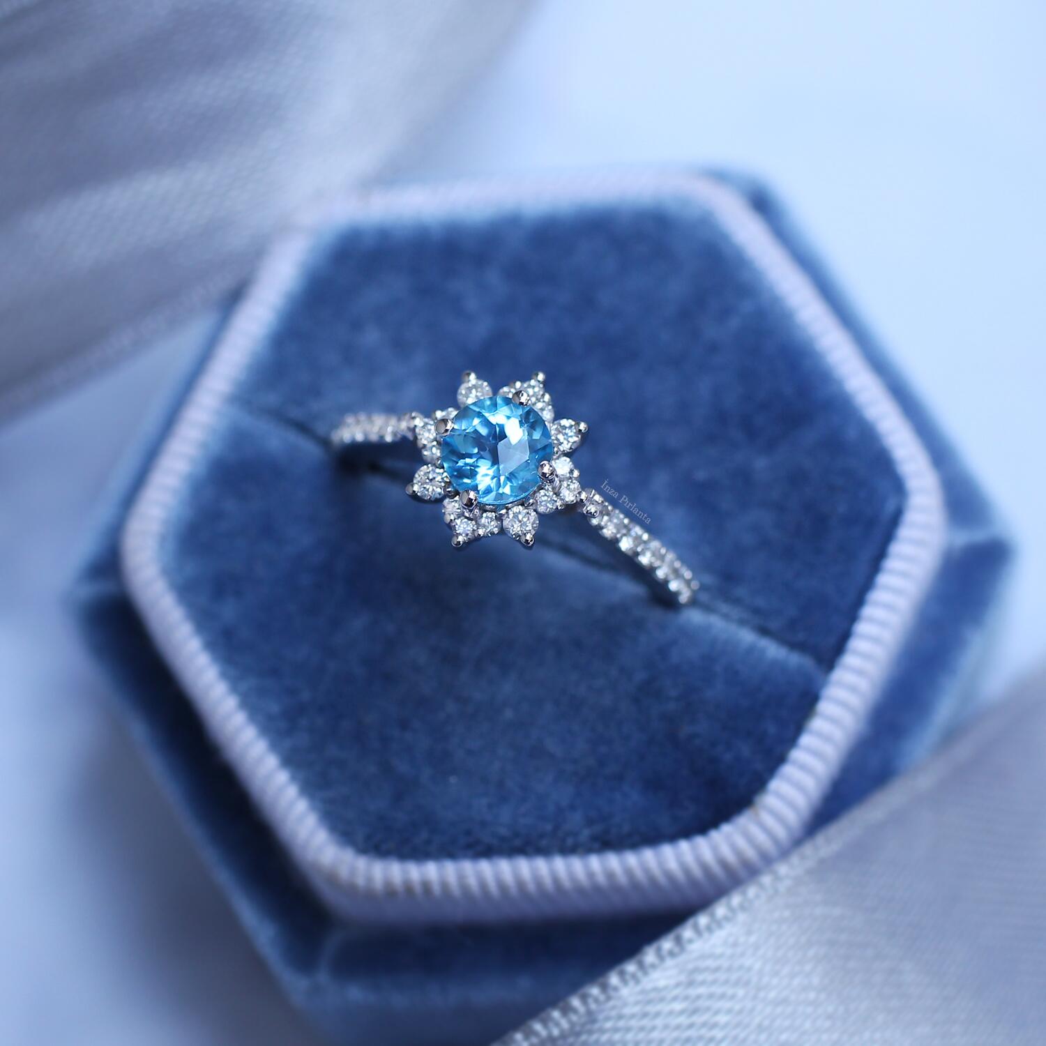 Vintage Kar Tanesi Blue Topaz & Pırlanta Yüzük - İnza Pırlanta