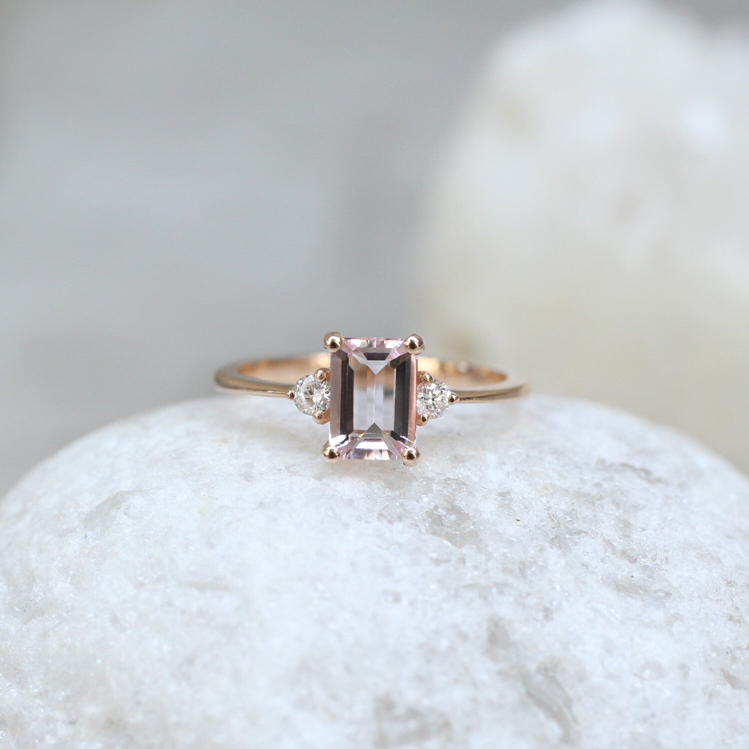Vintage Lily Morganite & Pırlanta Yüzük - İnza Pırlanta