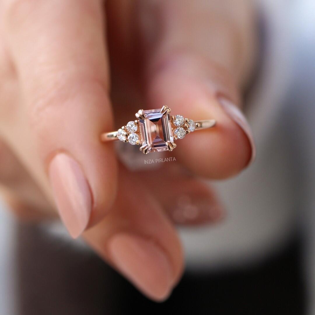 Vintage Lily Morganite & Pırlanta Yüzük - İnza Pırlanta