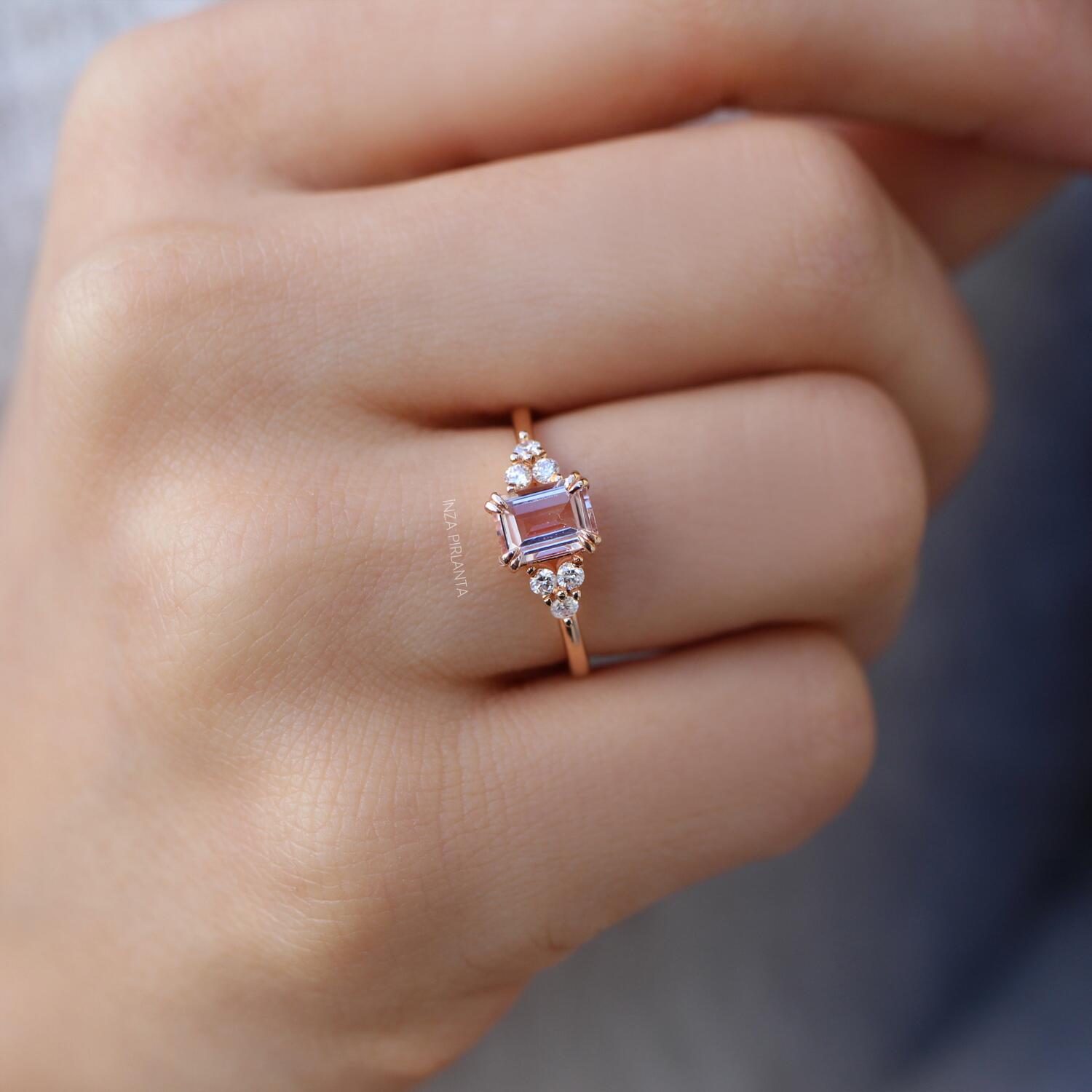 Vintage Lily Morganite & Pırlanta Yüzük - İnza Pırlanta