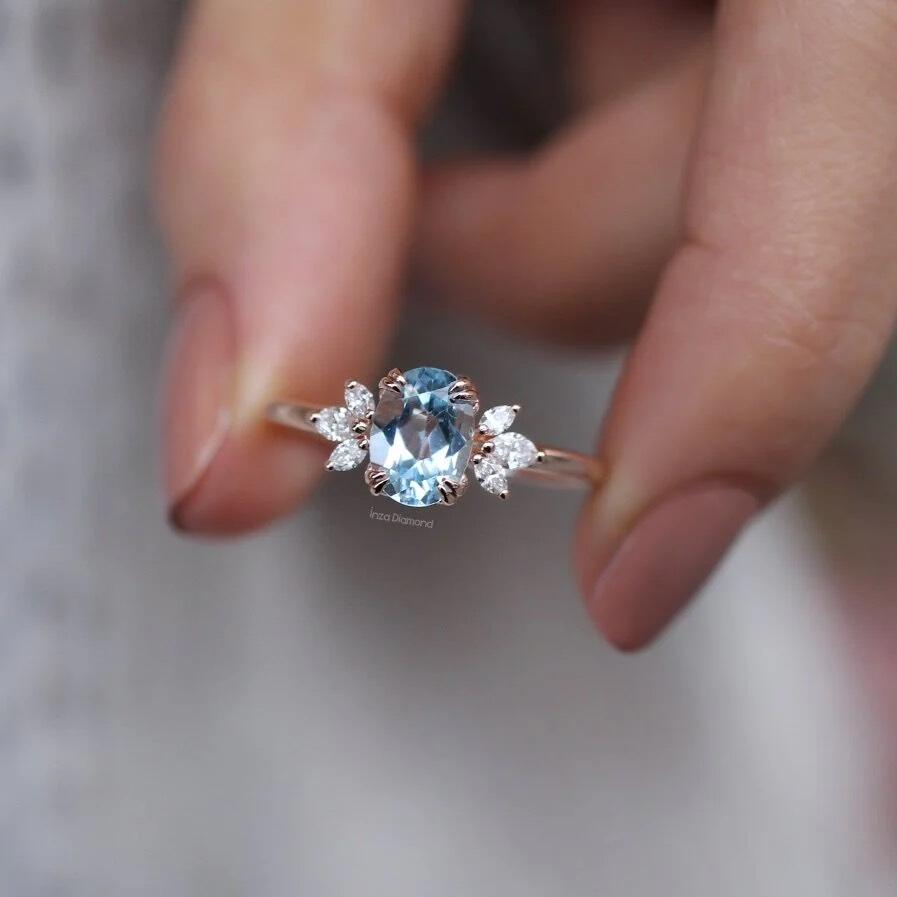 Vintage Lotus Aquamarine & Pırlanta Yüzük - İnza Pırlanta