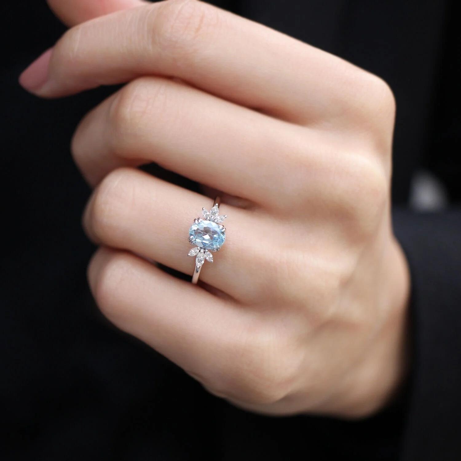Vintage Lotus Aquamarine & Pırlanta Yüzük - İnza Pırlanta