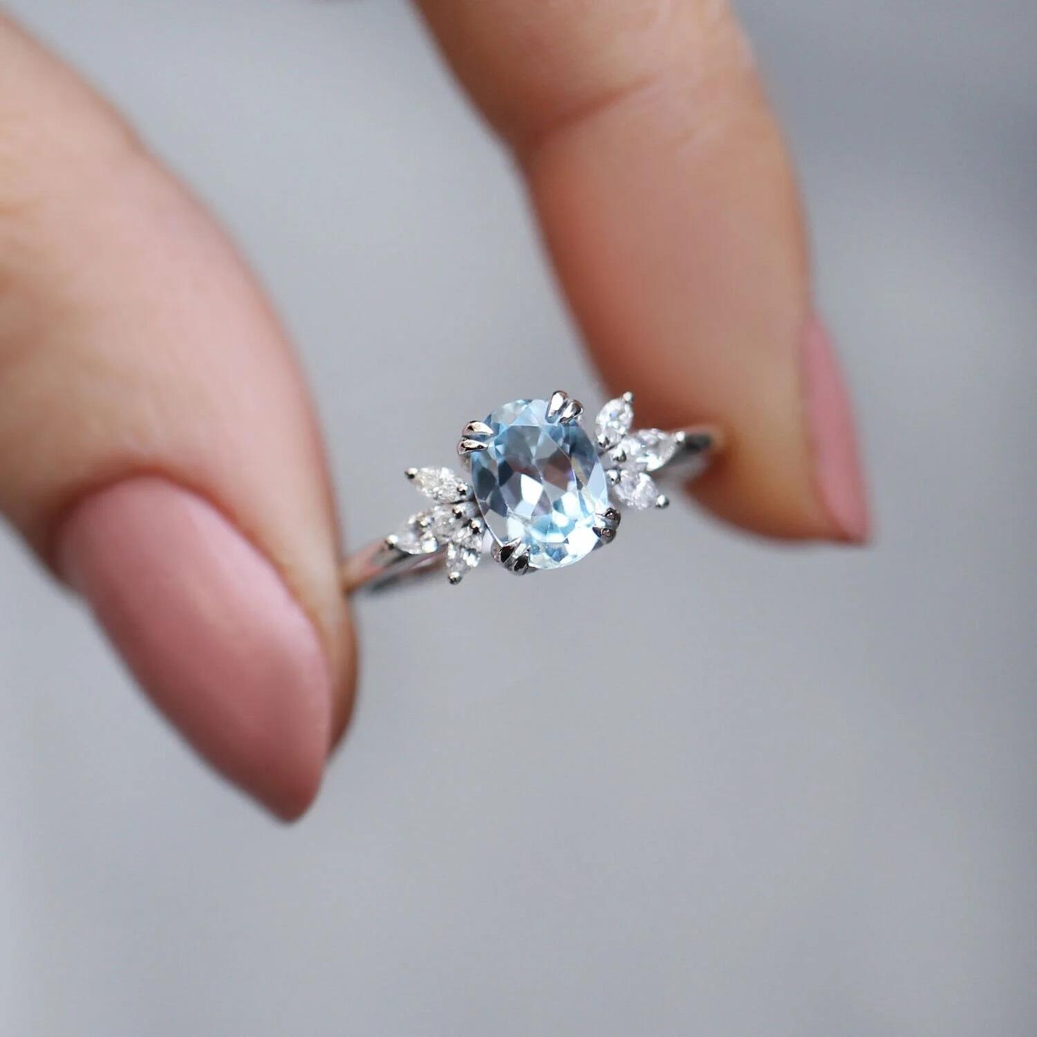 Vintage Lotus Aquamarine & Pırlanta Yüzük - İnza Pırlanta