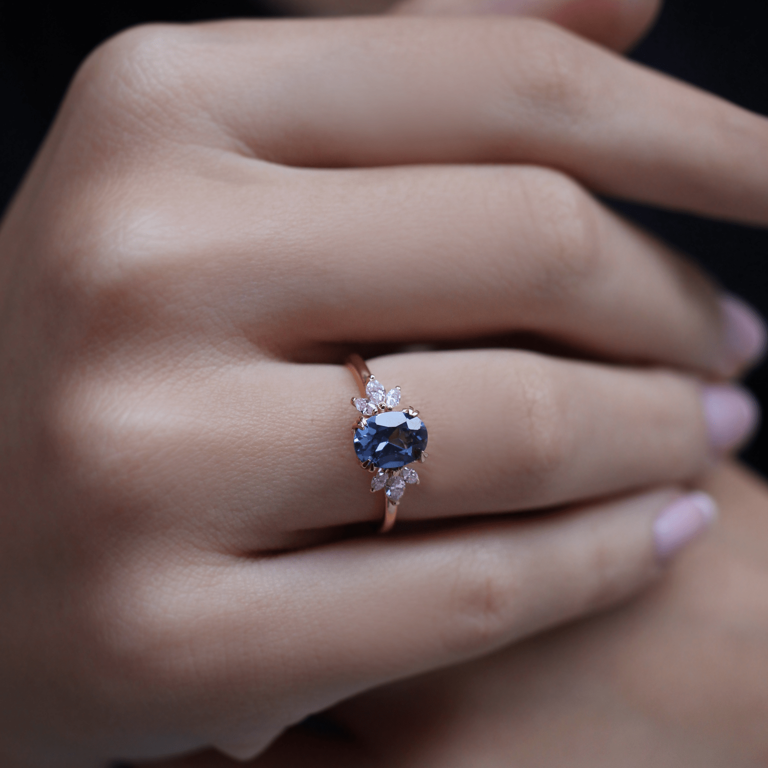Vintage Lotus Blue Topaz & Pırlanta Yüzük - İnza Pırlanta