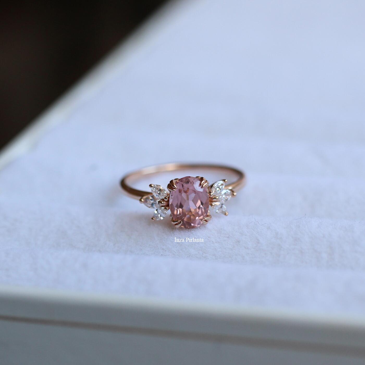 Vintage Lotus Morganite & Pırlanta Yüzük - İnza Pırlanta