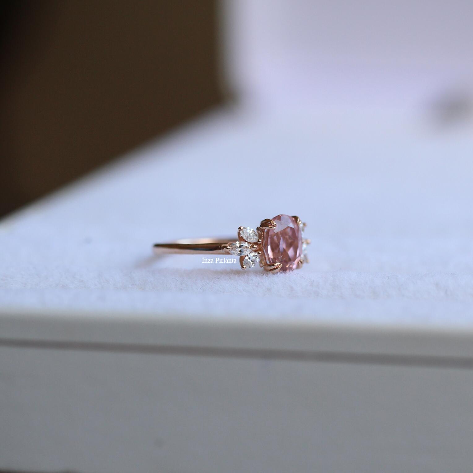 Vintage Lotus Morganite & Pırlanta Yüzük - İnza Pırlanta