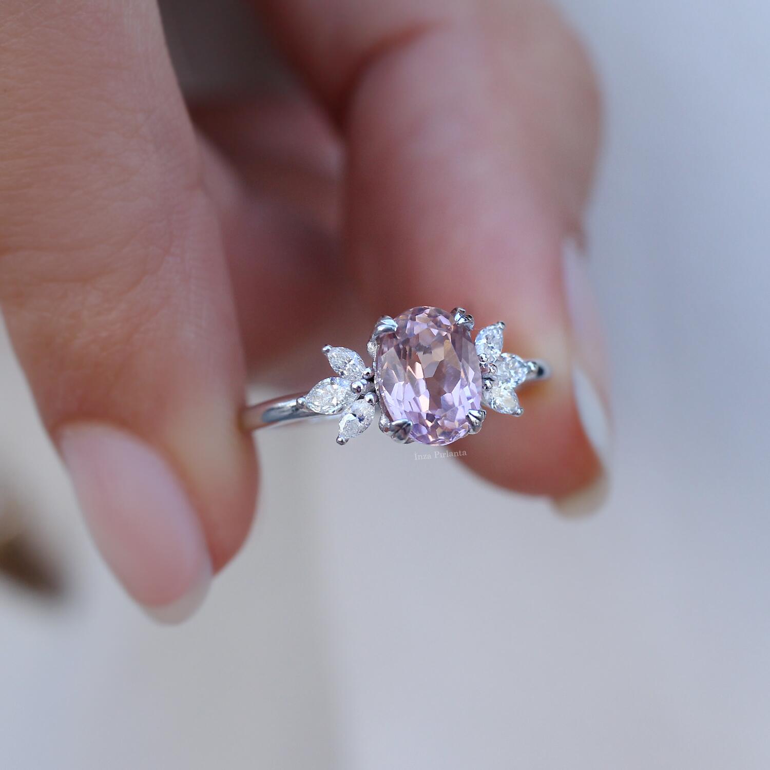 Vintage Lotus Morganite & Pırlanta Yüzük - İnza Pırlanta