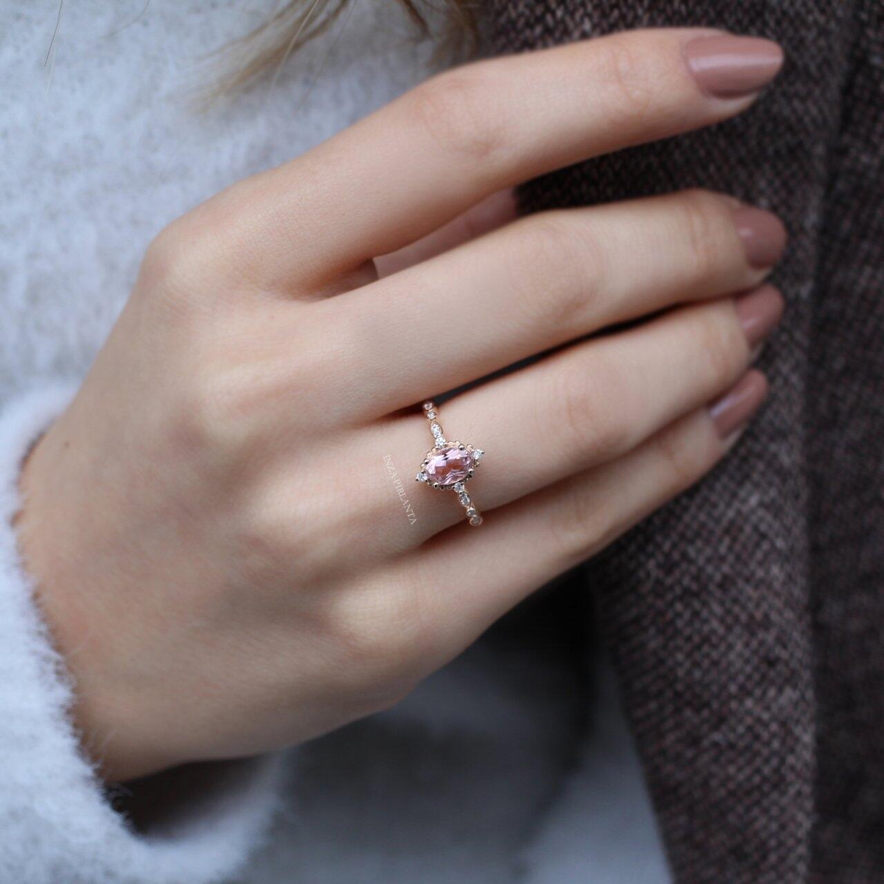 Vintage Mini Selius Morganite & Pırlanta Yüzük - İnza Pırlanta