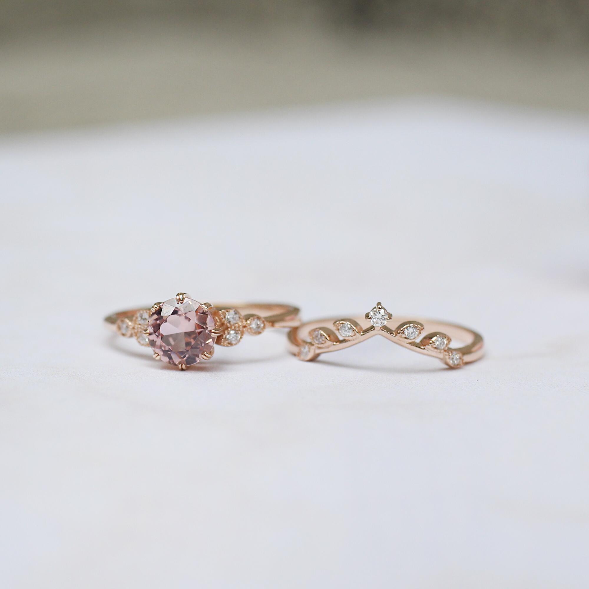 Vintage Morganite & Dal Pırlanta Yüzük - İnza Pırlanta