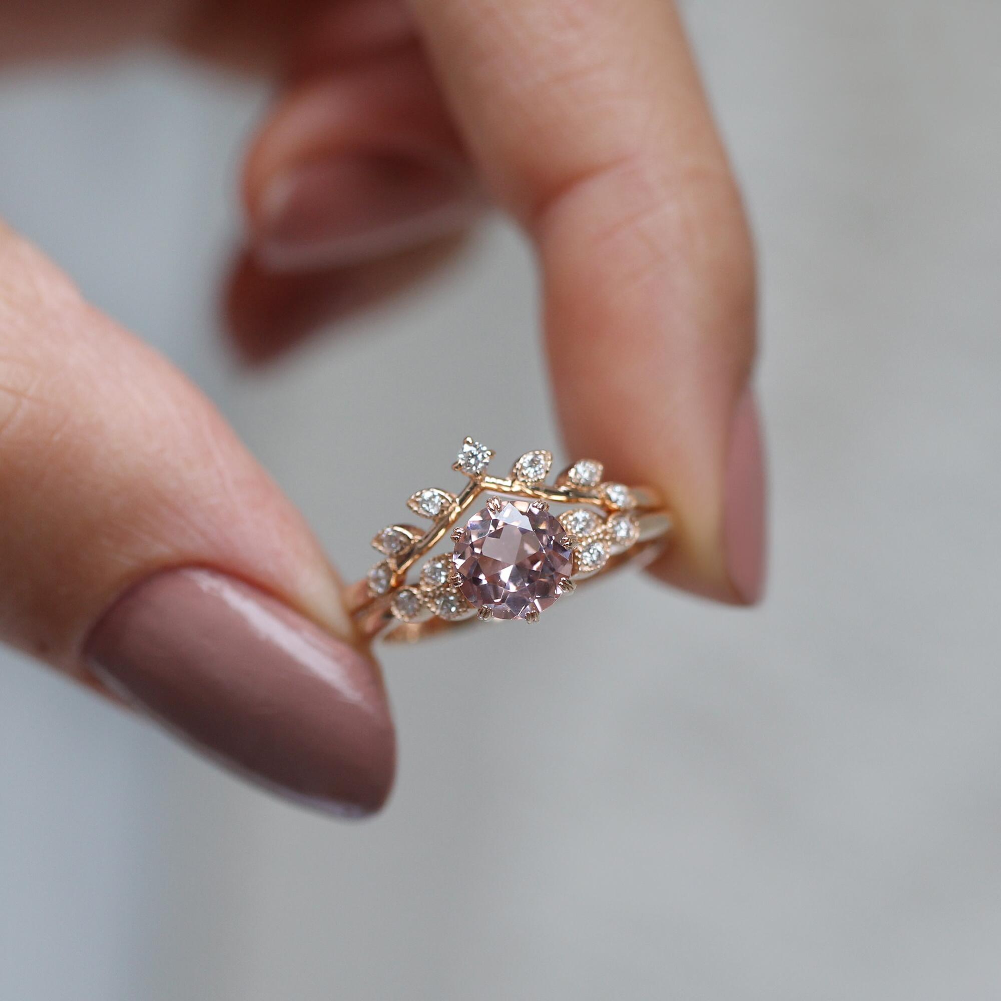 Vintage Morganite & Dal Pırlanta Yüzük - İnza Pırlanta