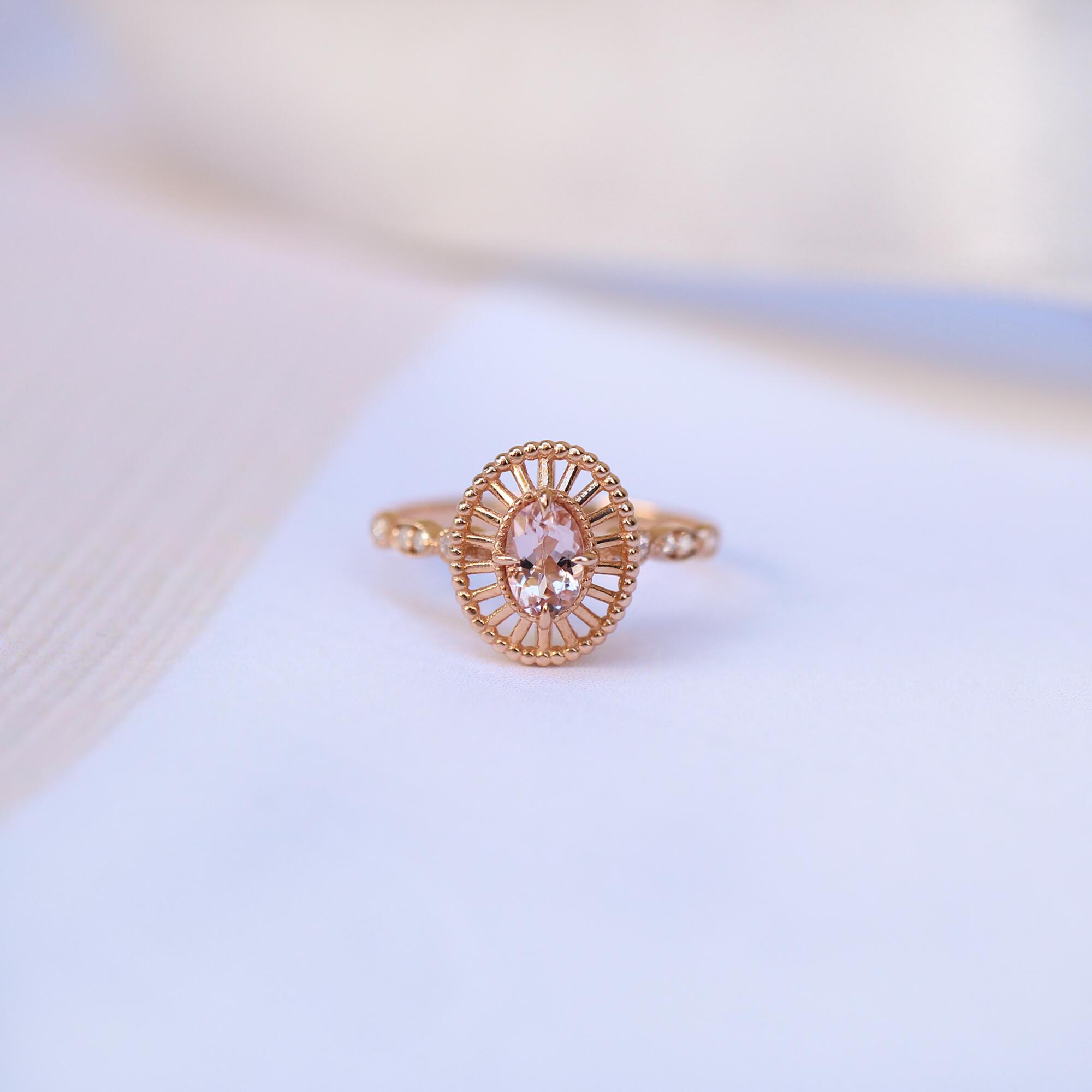 Vintage Morganite & Pırlanta Yüzük - İnza Pırlanta