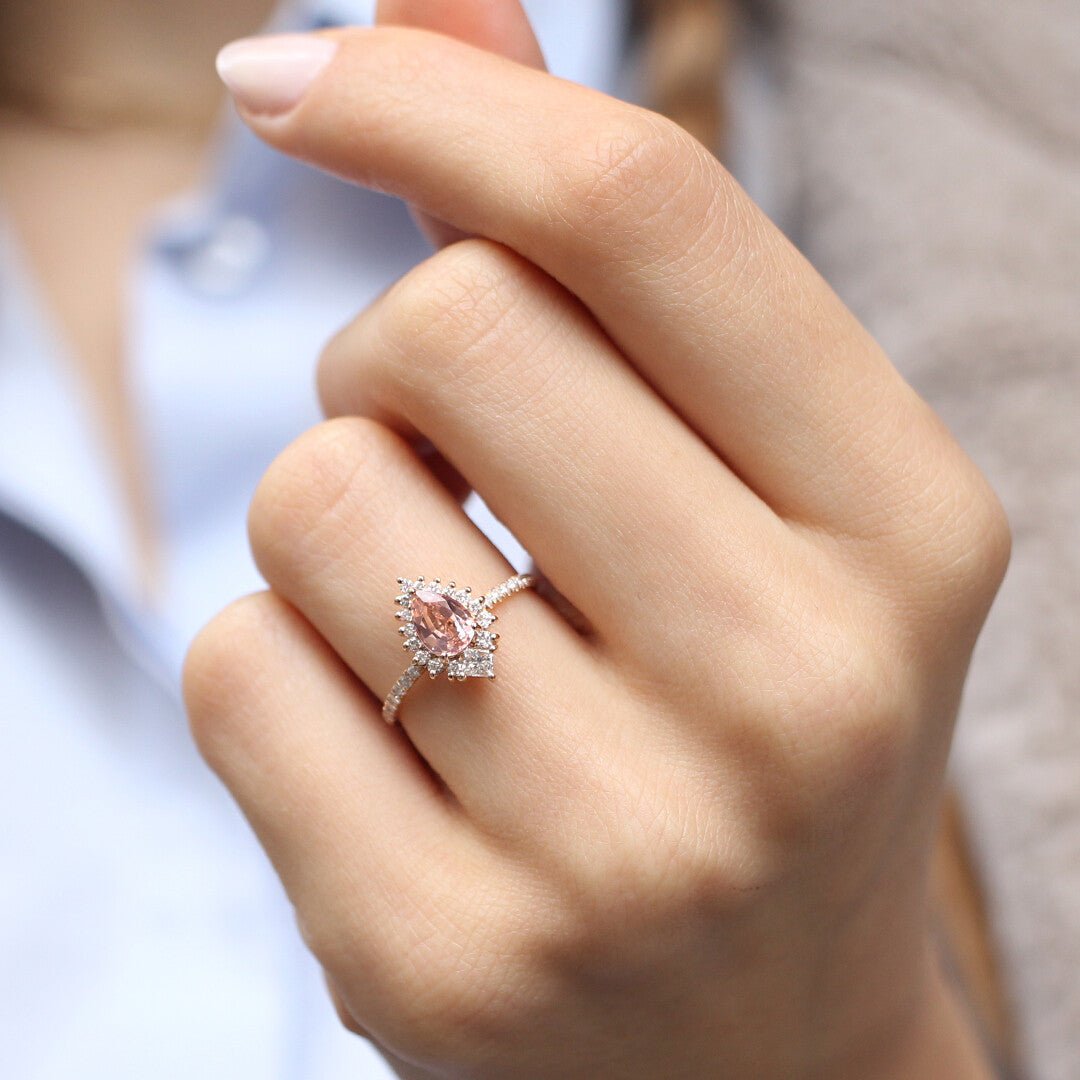 Vintage Özel Tasarım Damla Morganite & Prenses Pırlanta Yüzük - İnza Pırlanta