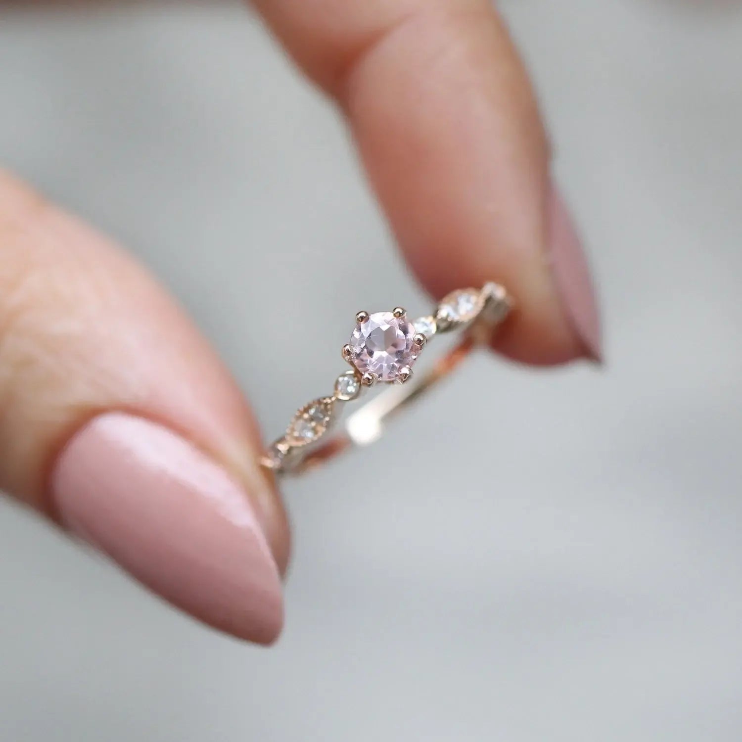 Vintage Özel Tasarım Morganite & Pırlanta Yüzük - İnza Pırlanta