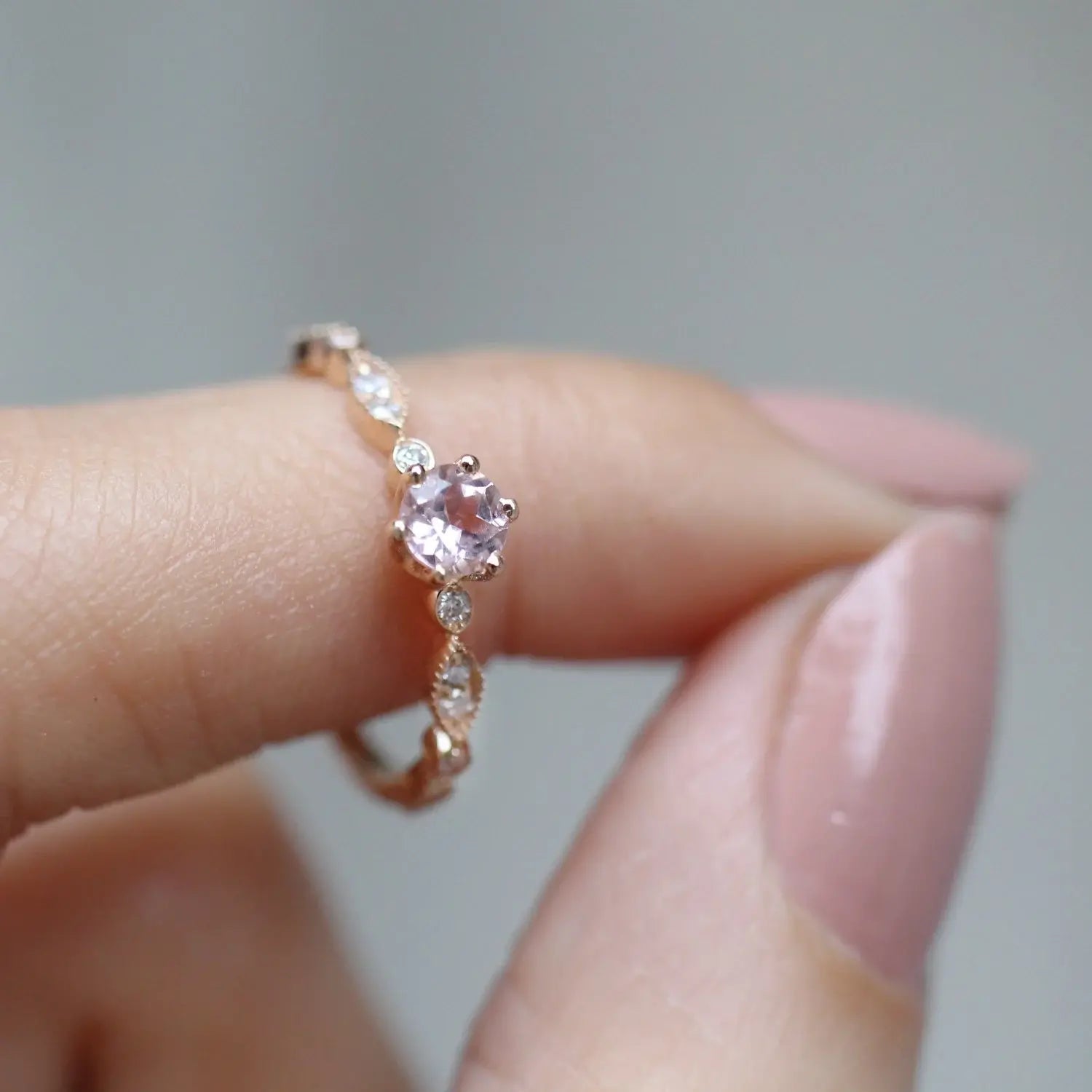 Vintage Özel Tasarım Morganite & Pırlanta Yüzük - İnza Pırlanta