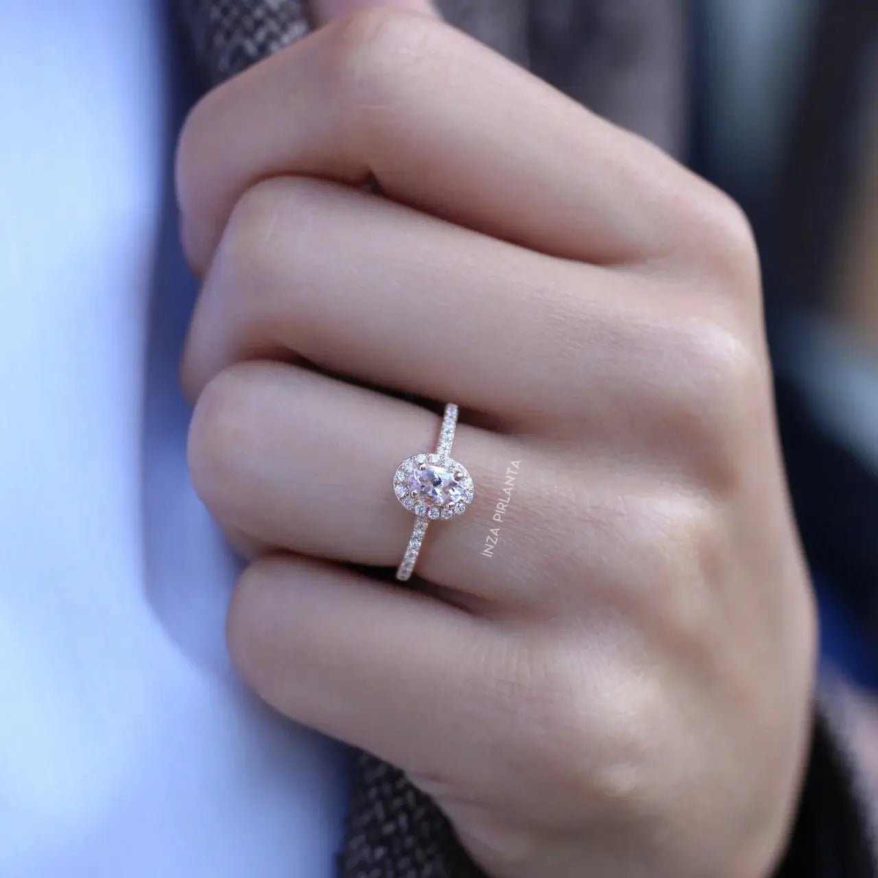 Vintage Oval Morganite & Pırlanta Tektaş Yüzük - İnza Pırlanta