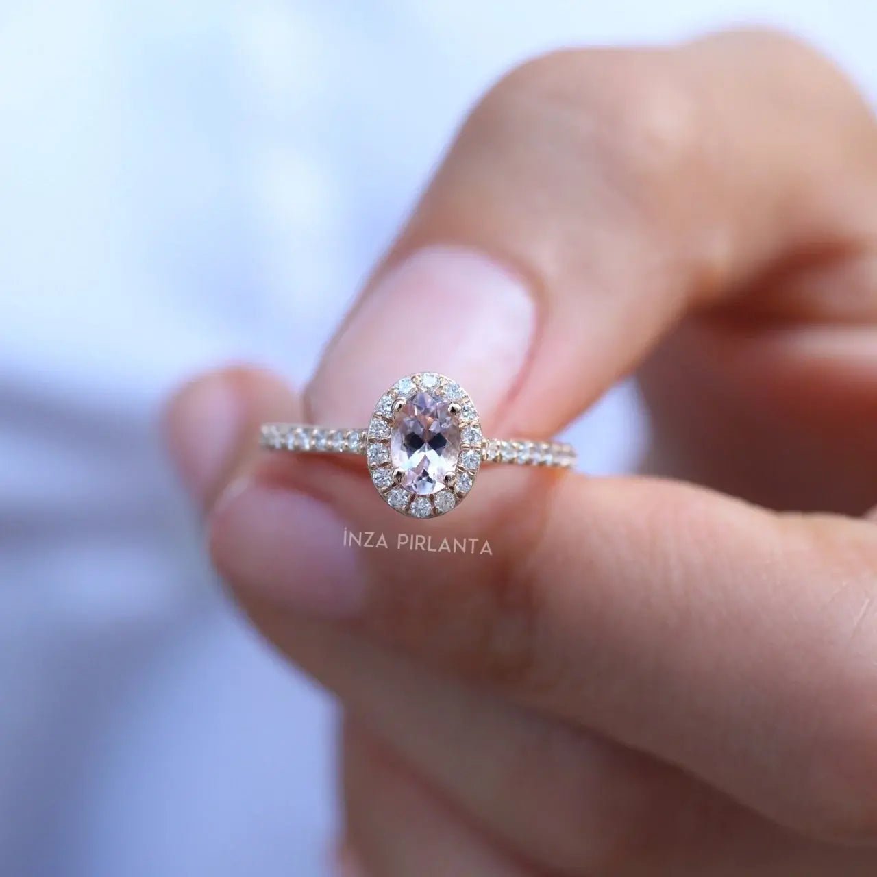 Vintage Oval Morganite & Pırlanta Tektaş Yüzük - İnza Pırlanta