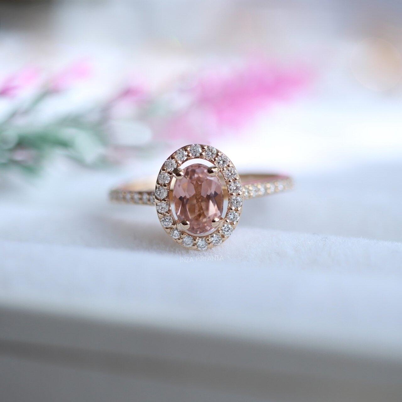 Vintage Oval Morganite & Pırlanta Yüzük - İnza Pırlanta