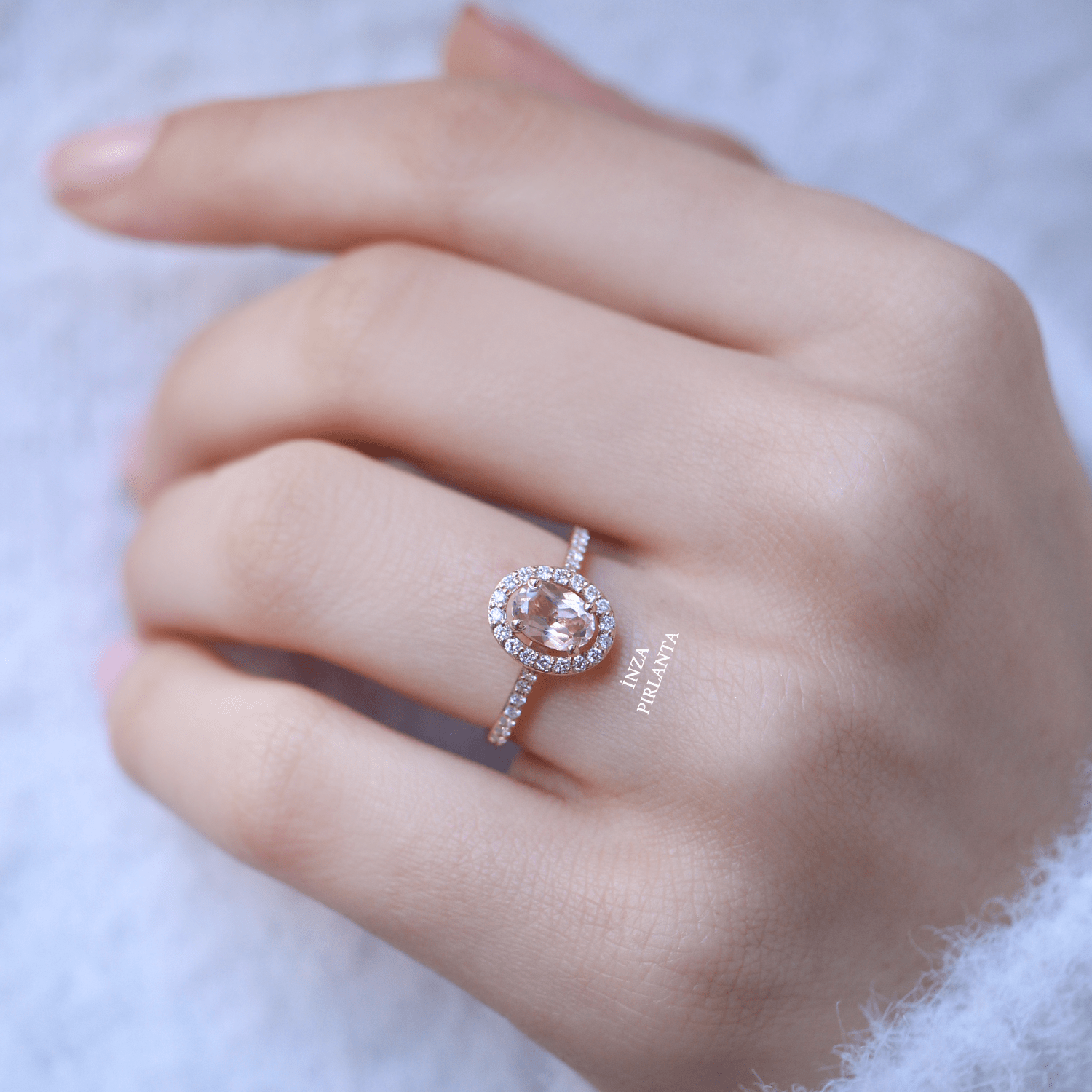 Vintage Oval Morganite & Pırlanta Yüzük - İnza Pırlanta