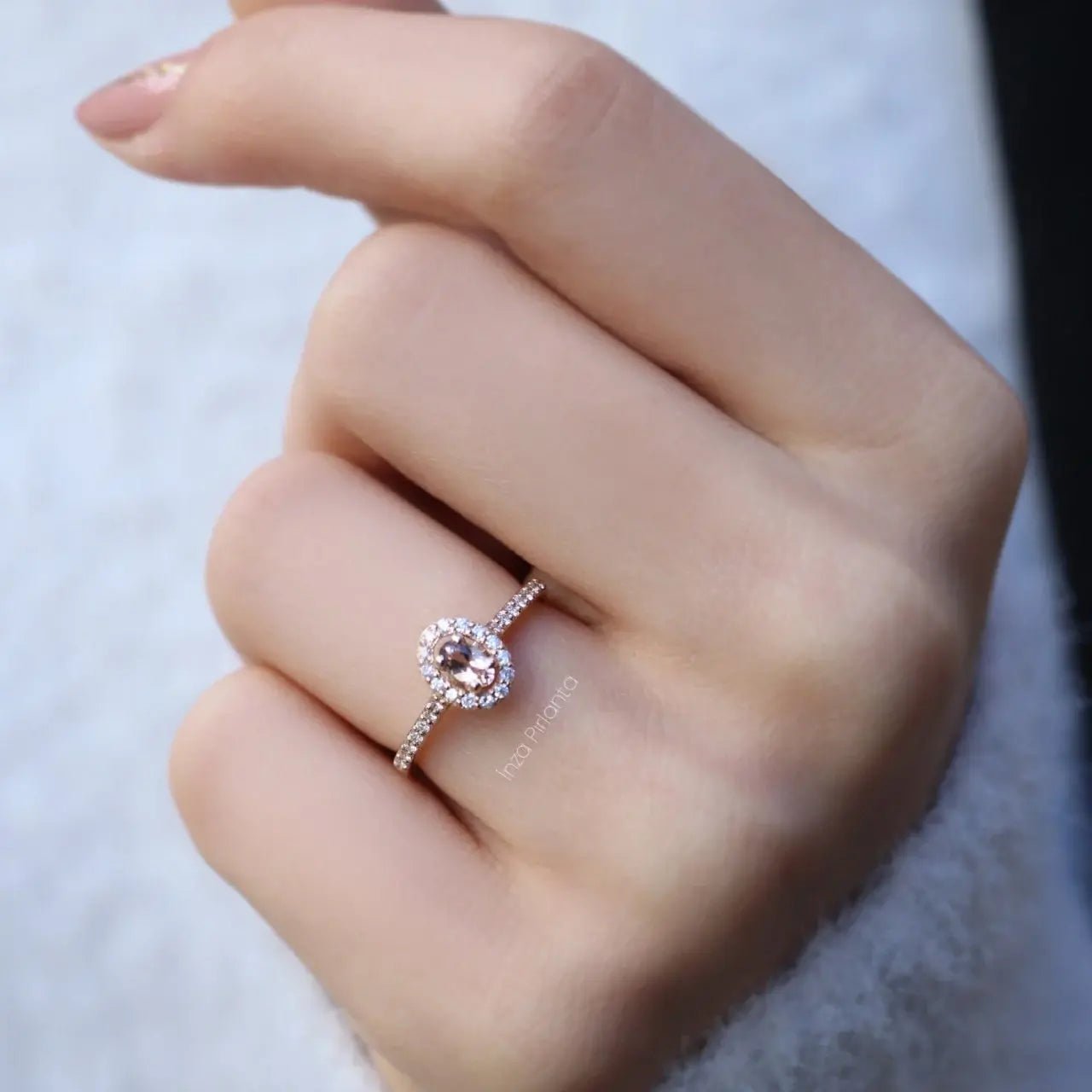 Vintage Oval Morganite & Pırlanta Yüzük - İnza Pırlanta
